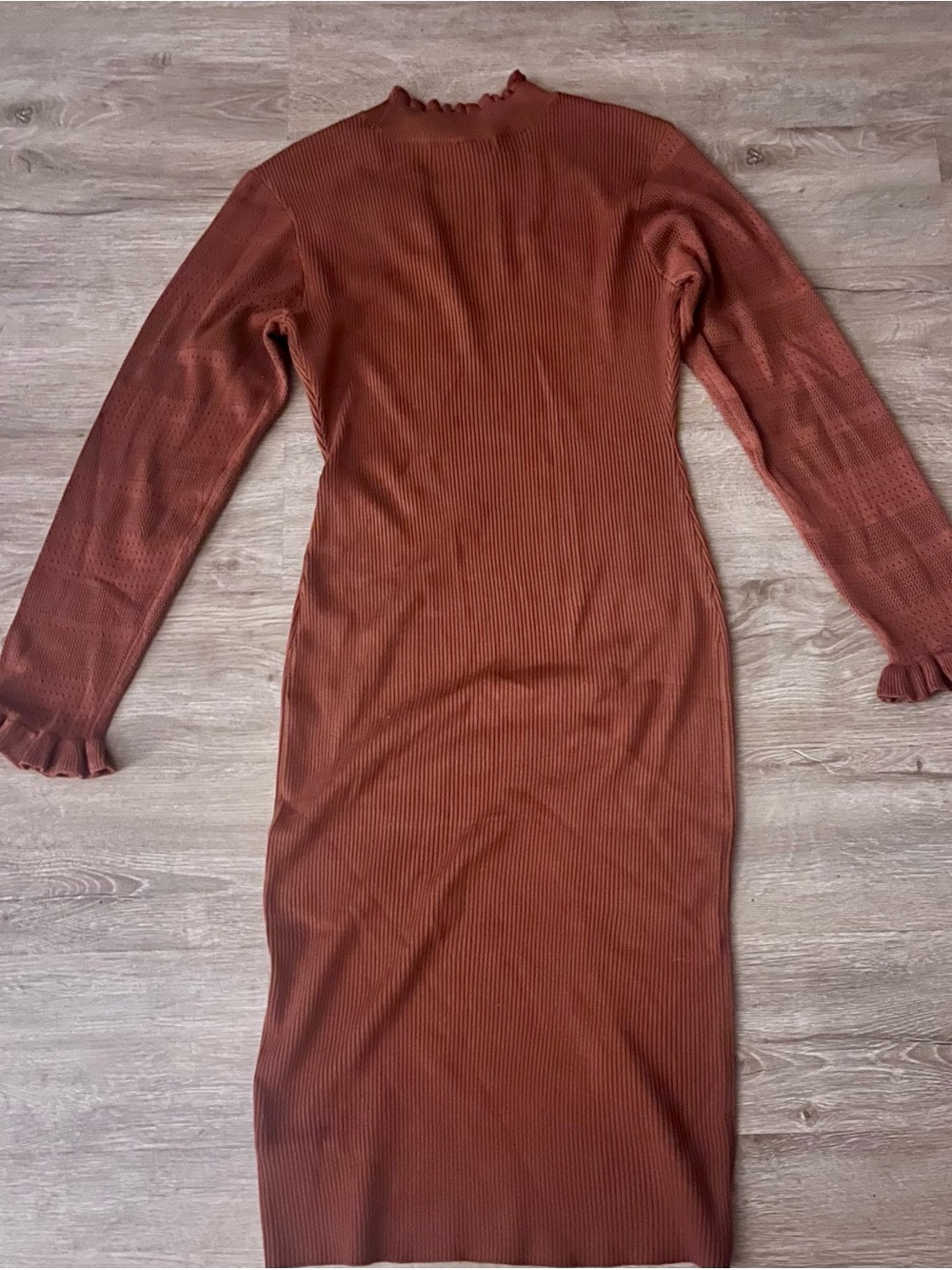 Almost Famous Rust Ribbed Ruffle Midi Dress XL - Picture 5 of 5